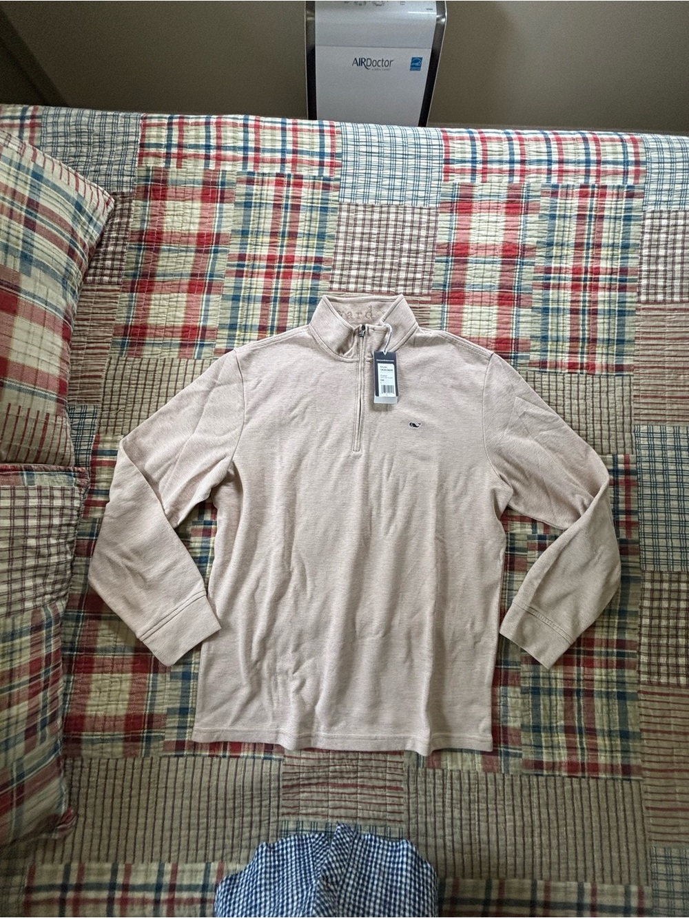 Vineyard Vines Men’s Half-Zip Sweater in Light Beige - Picture 3 of 3